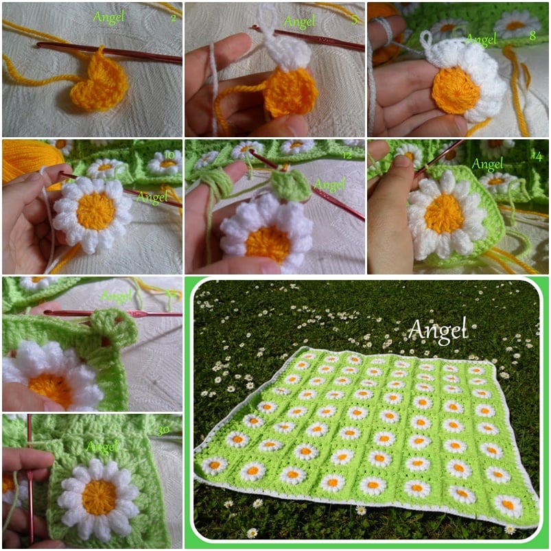 Crochet Daisies Flower Blanket
