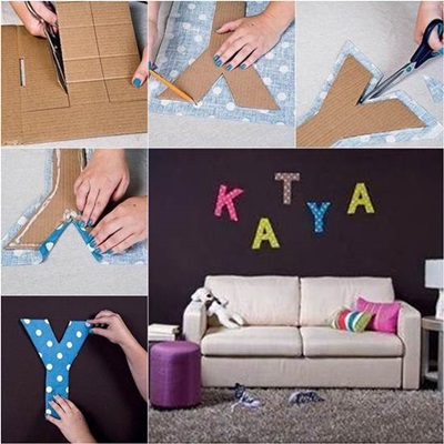 DIY Easy Fabric and Cardboard Letter Wall Art