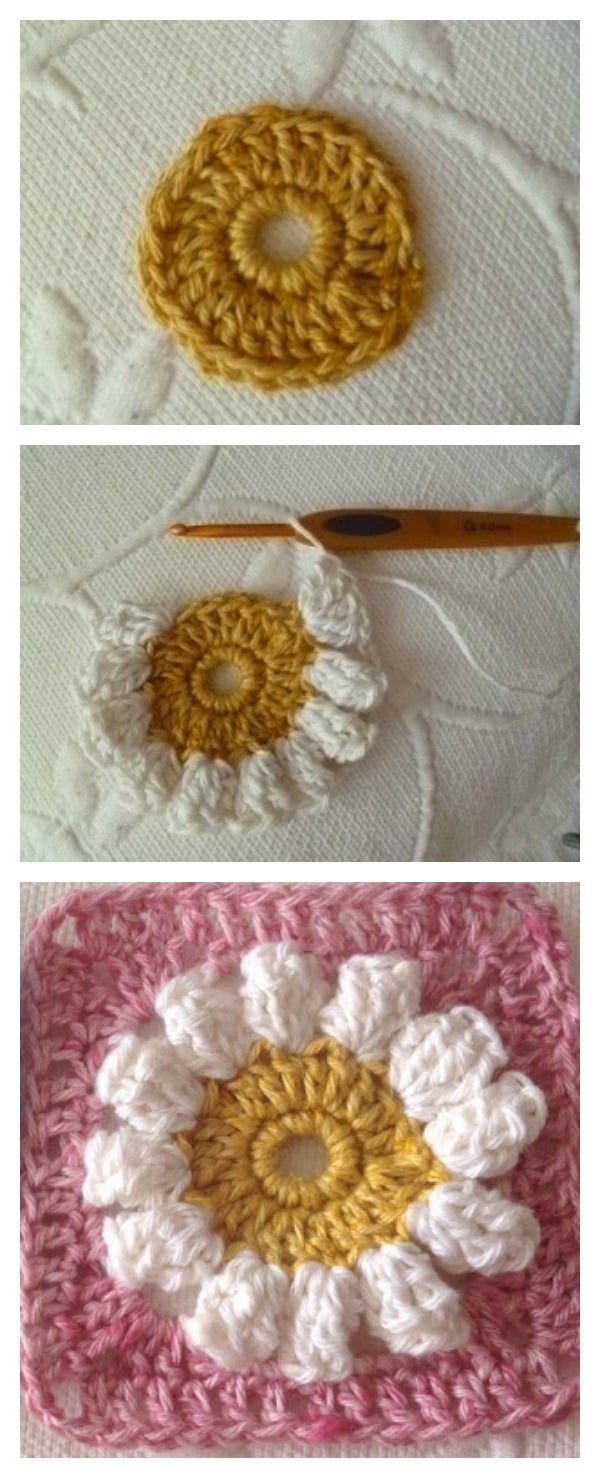 Crochet Popcorn Flower Granny Square Free Pattern