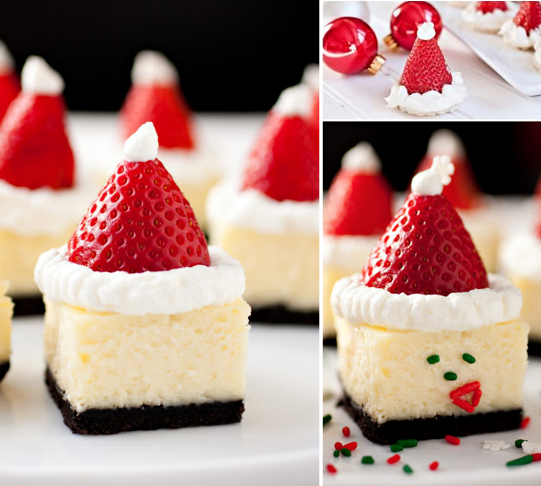 DIY Strawberry Santa Hat Cheesecake Bites