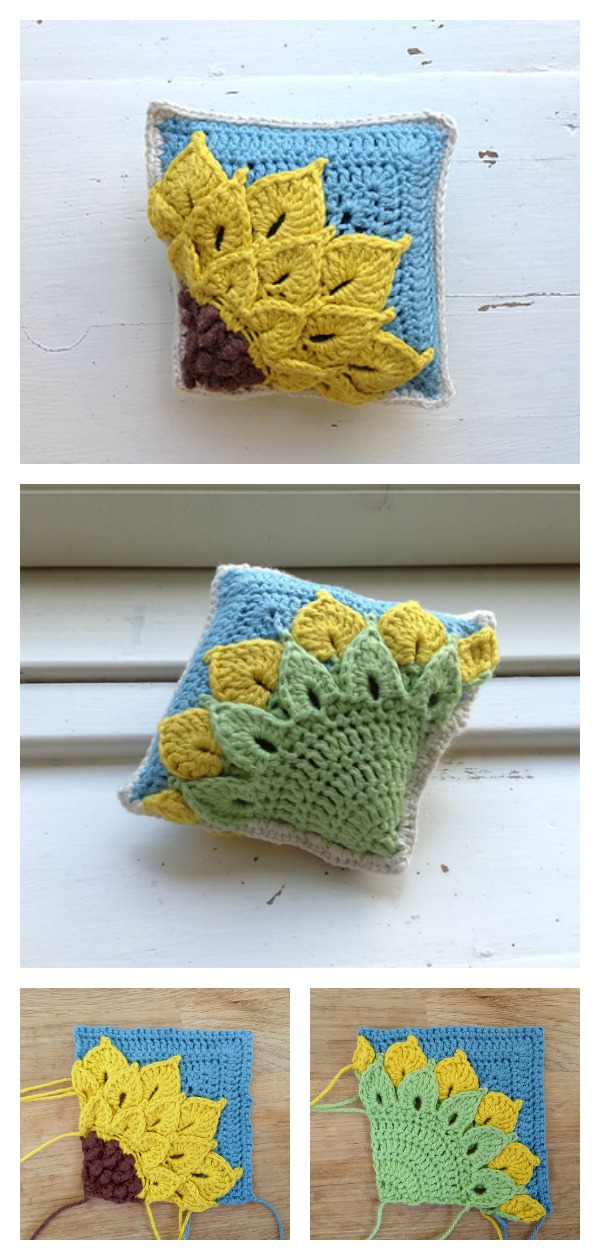 Quarter Sunflower Square Free Crochet Pattern
