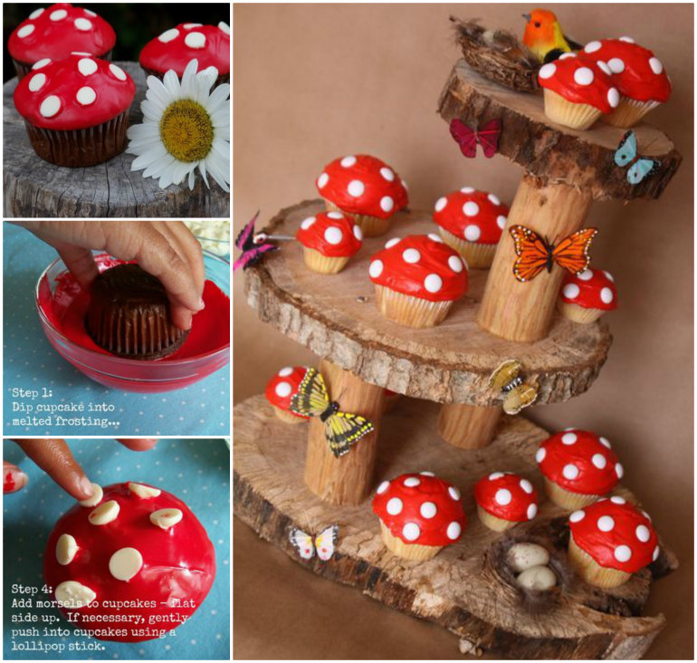 DIY Cute Toadstool Mushroom Cupcakes