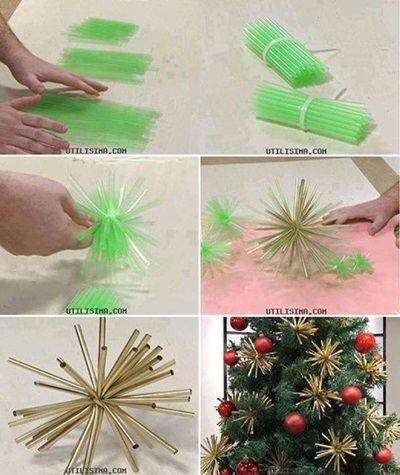 50 Creative DIY Christmas Ornament Ideas and Tutorial-Beautiful Gold Christmas Ornaments From Straws