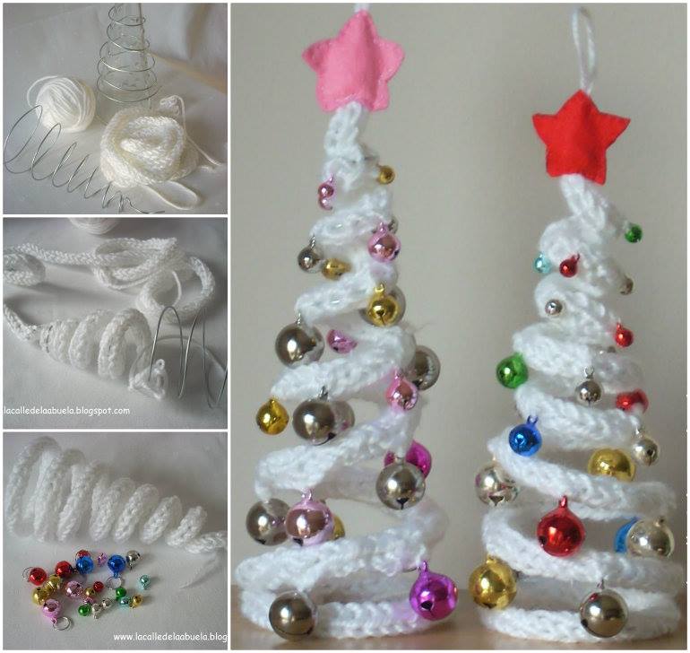 DIY French Knitting Christmas Tree Shaped Ornaments