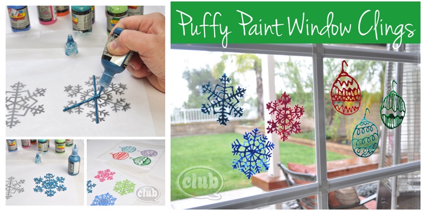 DIY Puffy Paint Snowflake Window Decorations