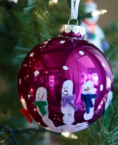 50 Creative DIY Christmas Ornament Ideas and Tutorial-Hand Print Snowmen Ornament