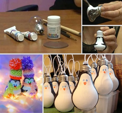 50 Creative DIY Christmas Ornament Ideas and Tutorial-Light Bulb Penguin Ornaments
