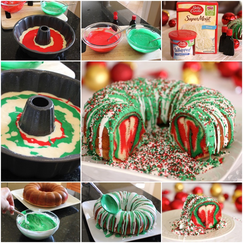 DIY Rainbow Tie-dye Christmas Wreath Bundt Cake