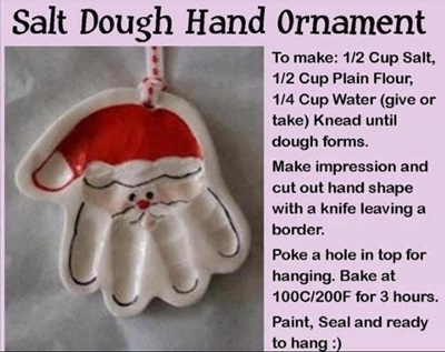 50 Creative DIY Christmas Ornament Ideas and Tutorial-Salt Dough Hand Print Santa Ornament
