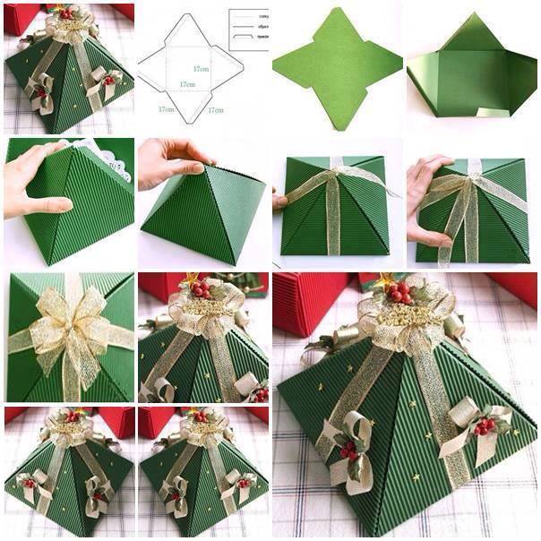 DIY Christmas Tree Gift Boxes - Pyramid Folding Gift Box