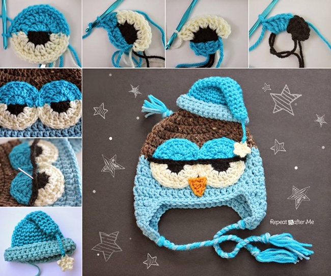 Crochet Cute Drowsy Owl Hat with free pattern