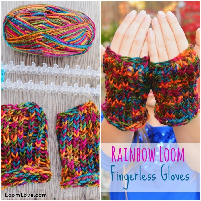 How to Knit yarn Fingerless Gloves with rainbow loom