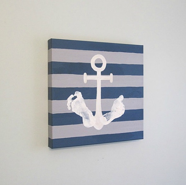 DIY Stripe Nautical Anchor Footprint Canvas Art