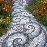 Swirling sinuous stone garden pathway