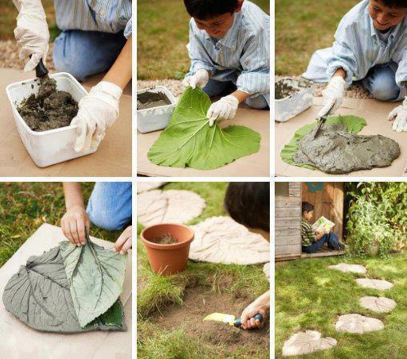 Cool DIY Garden Path Ideas leaf stone path