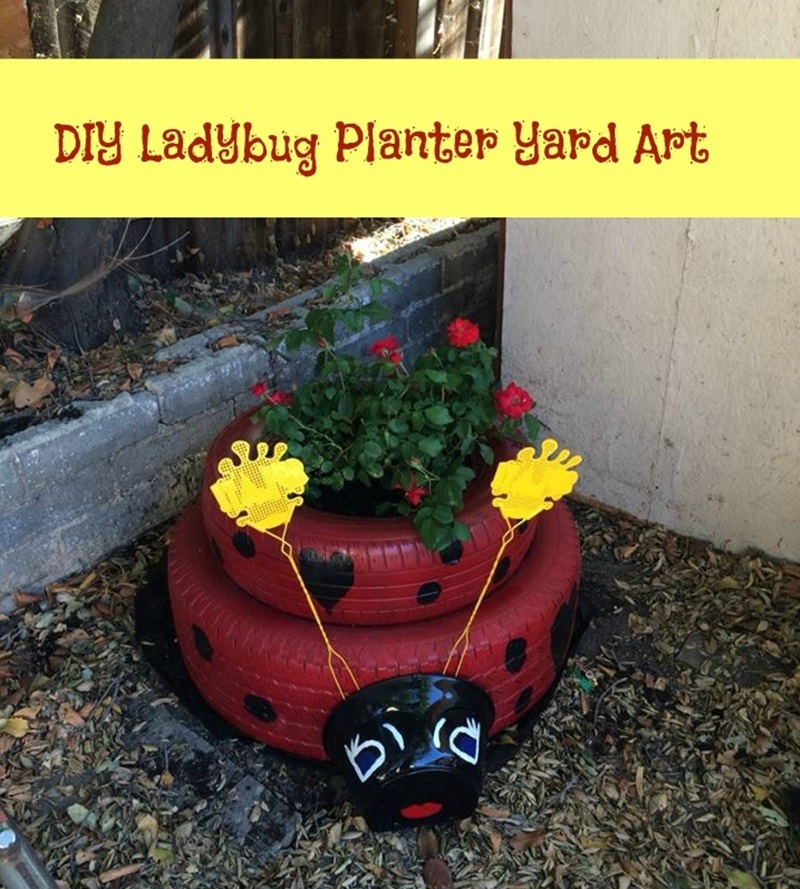 DIY Ladybug Planter Yard Art from old tires