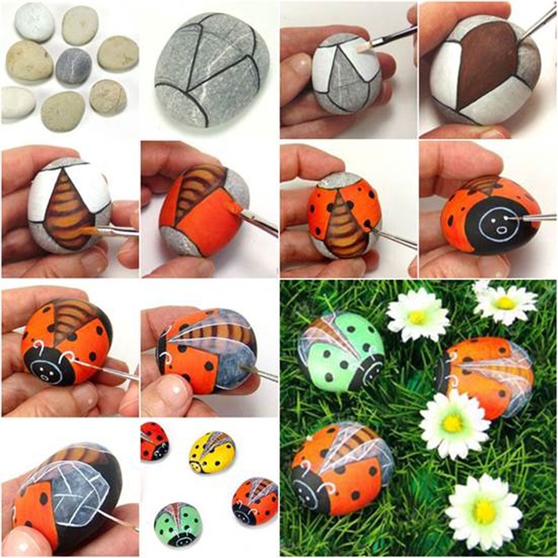 DIY painted pebble ladybug craft