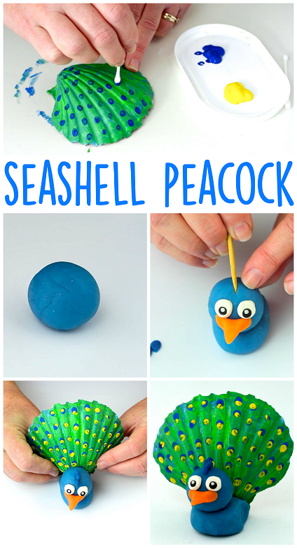 Seashell Peacock Craft for Kids using Playdough