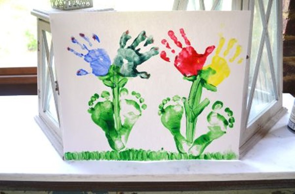 diy footprint-Handpring-Flower-Painting idea