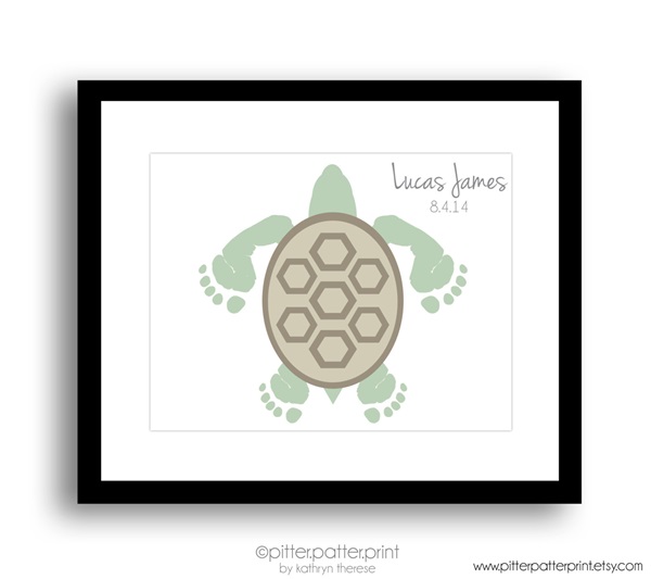 Sea Turtle Baby Footprint Nursery Wall Art