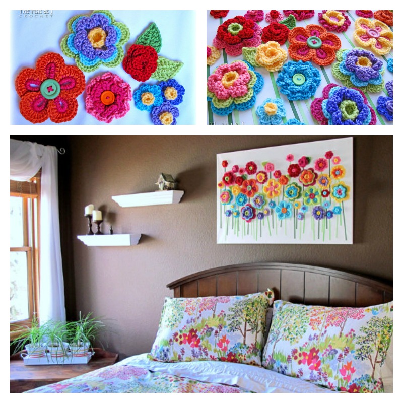 DIY Lovely Crochet Flowers Canvas with Free Pattern-2
