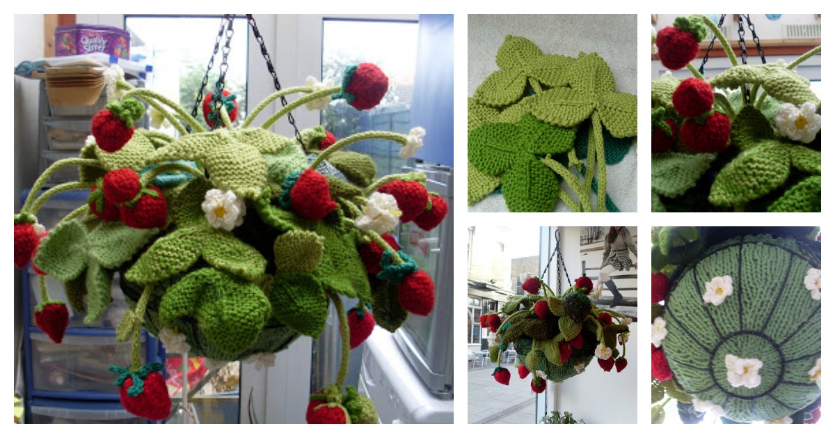 Knitting Hanging Strawberry Basket with Free Pattern