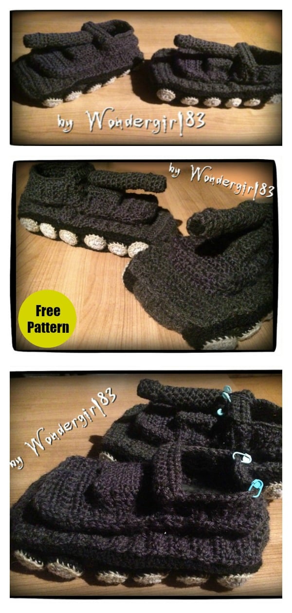 Panzer Tank Slippers Free Crochet Pattern