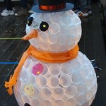 snowman with plastic cups