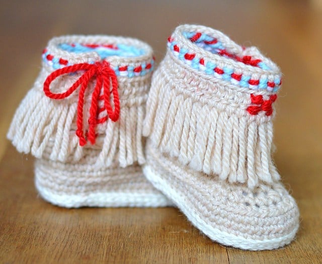 Crochet Moccasin Fringe Booties with Pattern