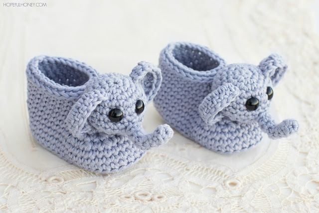 Crochet Ellie The Elephant Baby Booties with free pattern