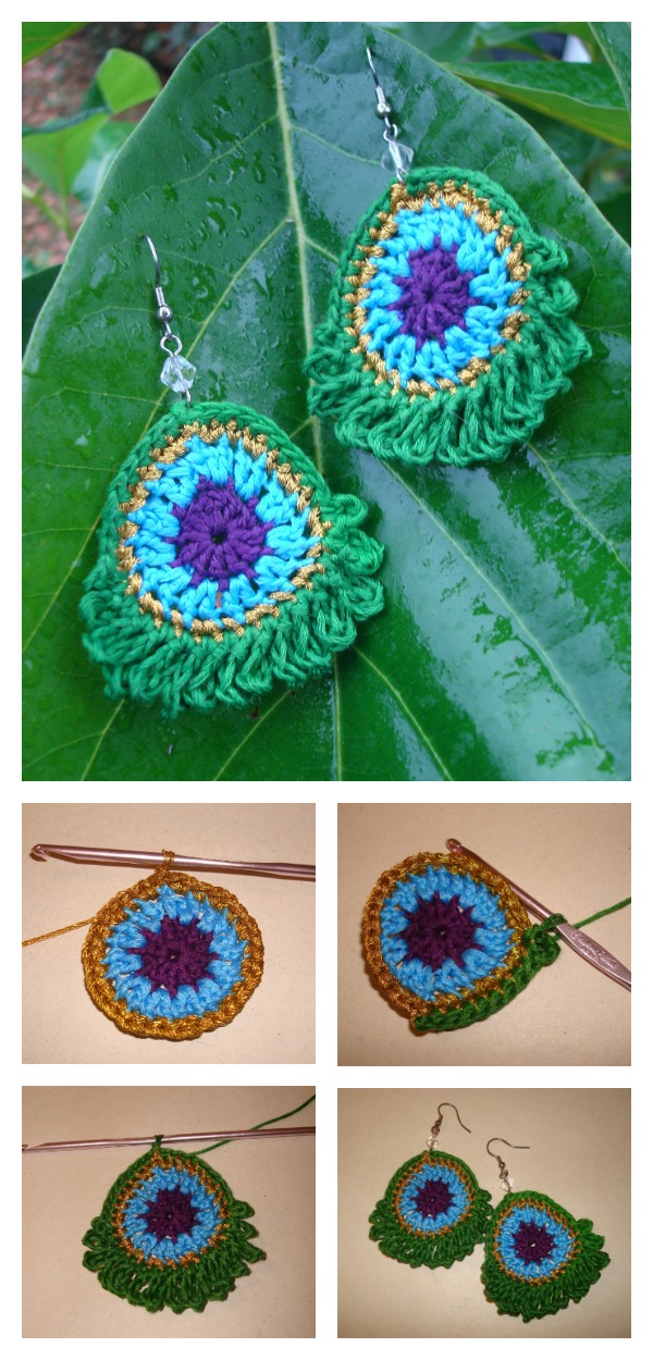 Crochet Pretty Peacock Pattern Collections----Simple Peacock Earrings Free Crochet Pattern