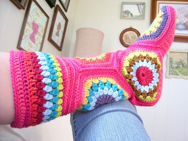 Crochet Hexagon Slipper Boots with Pattern