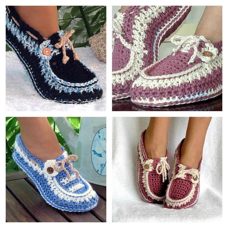 Crochet Button Loafers with Pattern w