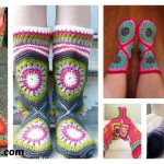 Crochet Hexagon Slipper Boots with Pattern f