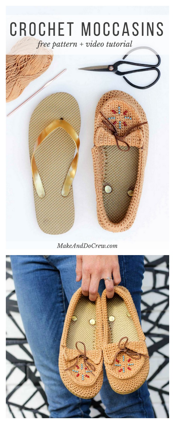Crochet Moccasins with Flip Flop Soles Free Pattern