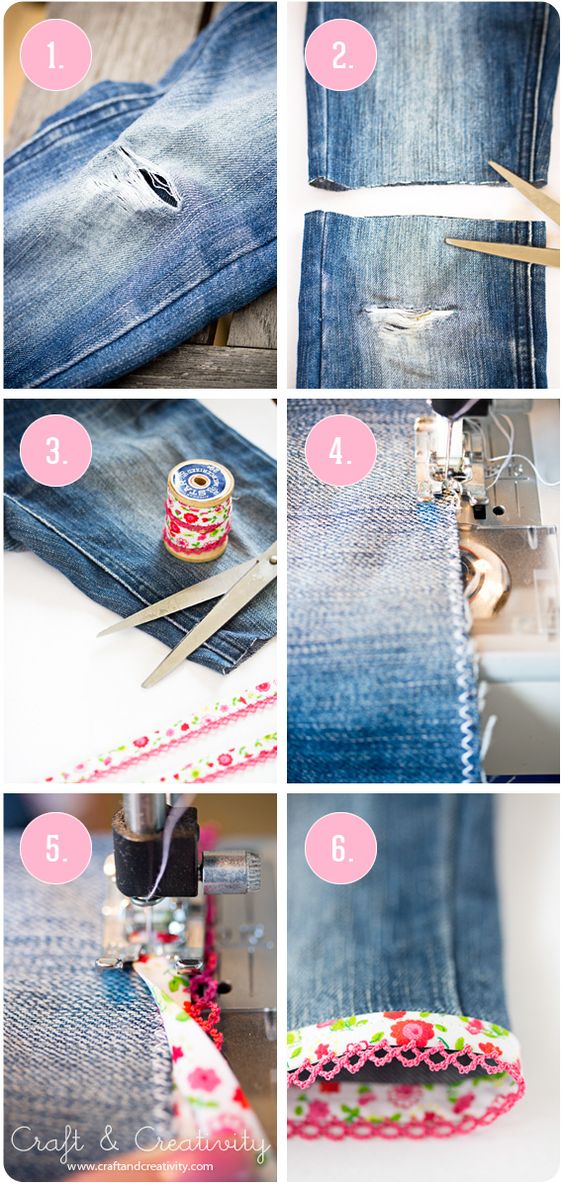 Turning torn jeans into shorts