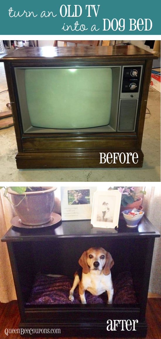 20+ Adorable DIY Pet Bed Ideas-Turn an old TV into a pet bed