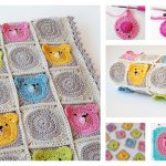 Crochet Teddy Bear Granny Square Baby Blanket