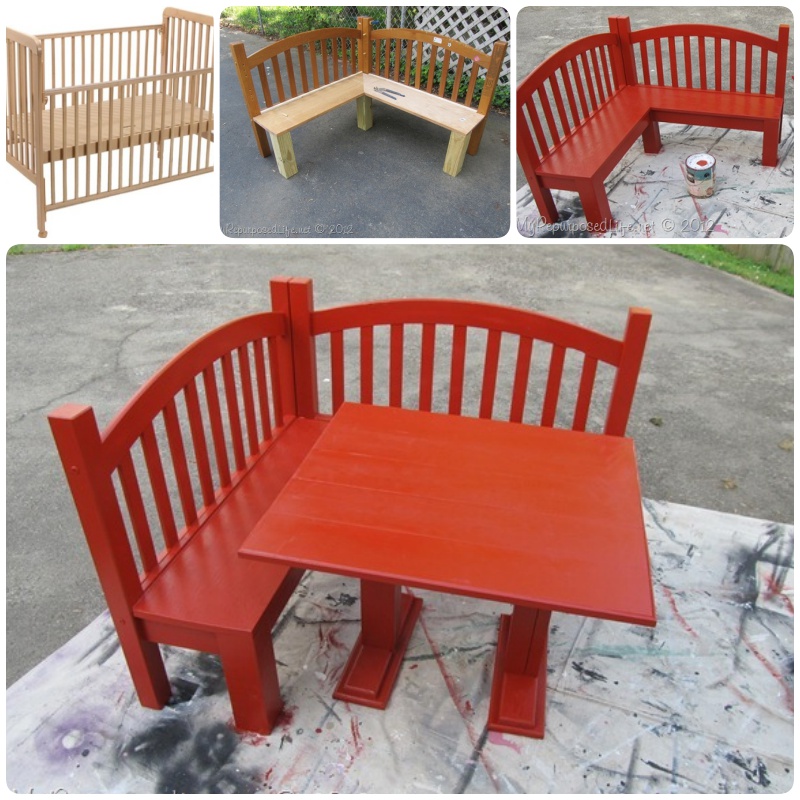 DIY Kids Corner Bench and Table Set -Upcycled Crib Idea