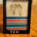 Easy and Inexpensive footprint keepsake using the hospital blanket