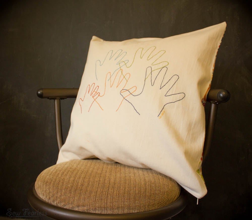 Embroidered Family Hand Print Pillows