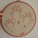 Embroidered family hand prints