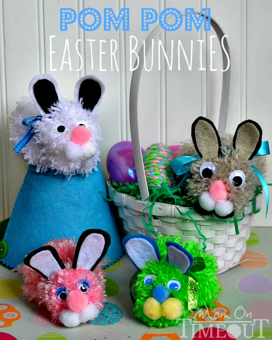 Pom Pom Easter Bunnies are easy to make and are perfect for your child's Easter basket! Just follow along this easy Pom Pom Easter Bunny craft tutorial! #Easter #Bunny #Pom-pom #Craft