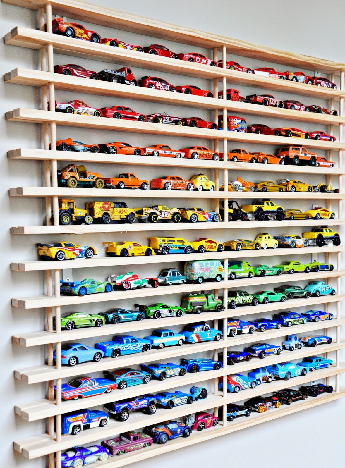 This matchbox car garage not only does it keep those cars off the floor, but it’s a super cool way to decorate a room