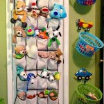 Use a Shoe Organizer to store stuffed animals and hang baskets for toys