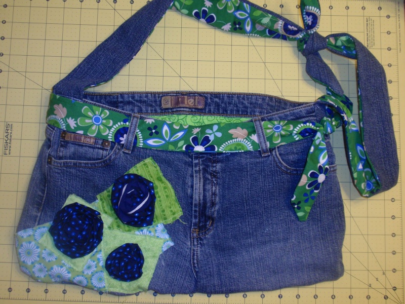 Jean Tote with Floral Accent Fabric