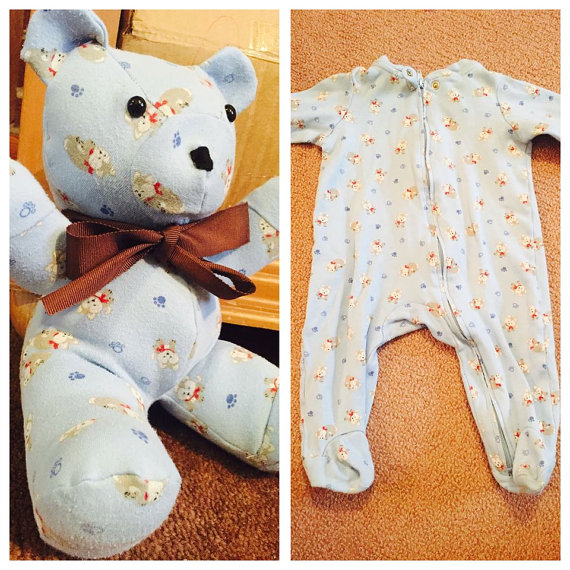teddy bear made from baby clothes