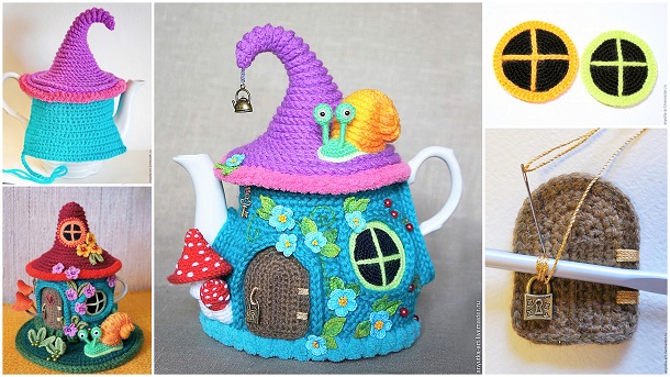 Crochet Tea Kettle Fairy House Cover with Free Pattern 1