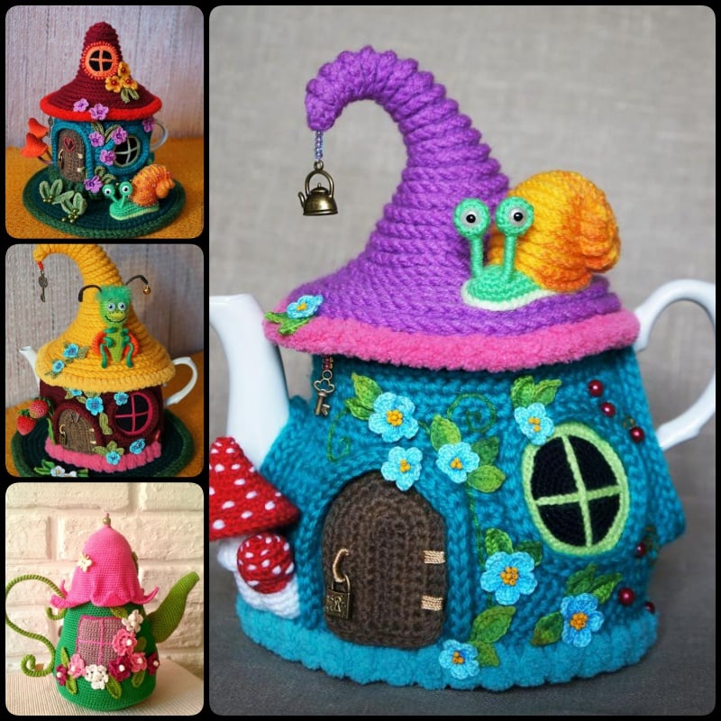 Crochet Tea Kettle Fairy House Cover with Free Pattern