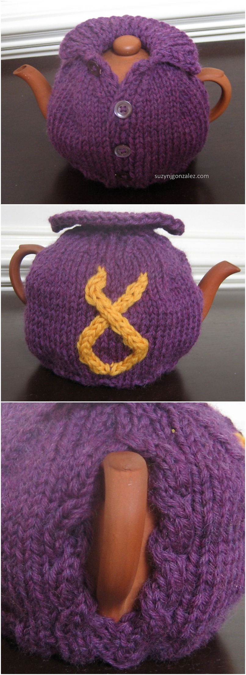 Knitting Purple Teacozy with pattern